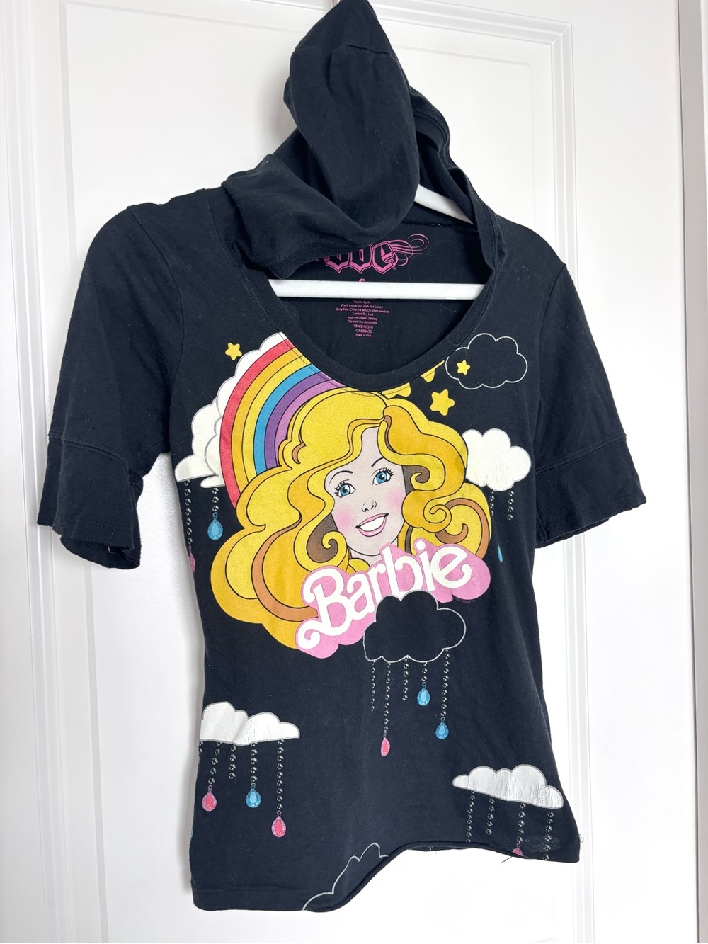 Barbie 1980s Illustration Rainbow Graphic Hoodie Tee Y2K Cartoon Short Sleeve